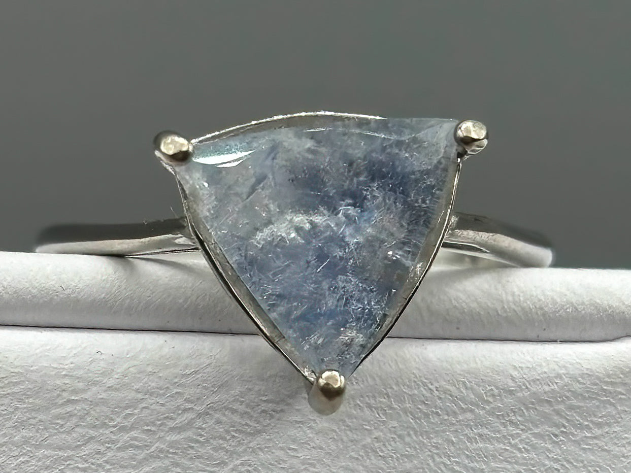 Beautiful Triangle Cut Rare Dumortierite set in an adjustable sterling silver band