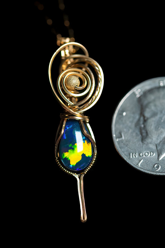 Rare blue opal in 14K gold filled wire