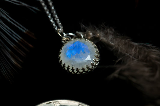 Pheasant feathers and moonstone set in sterling silver
