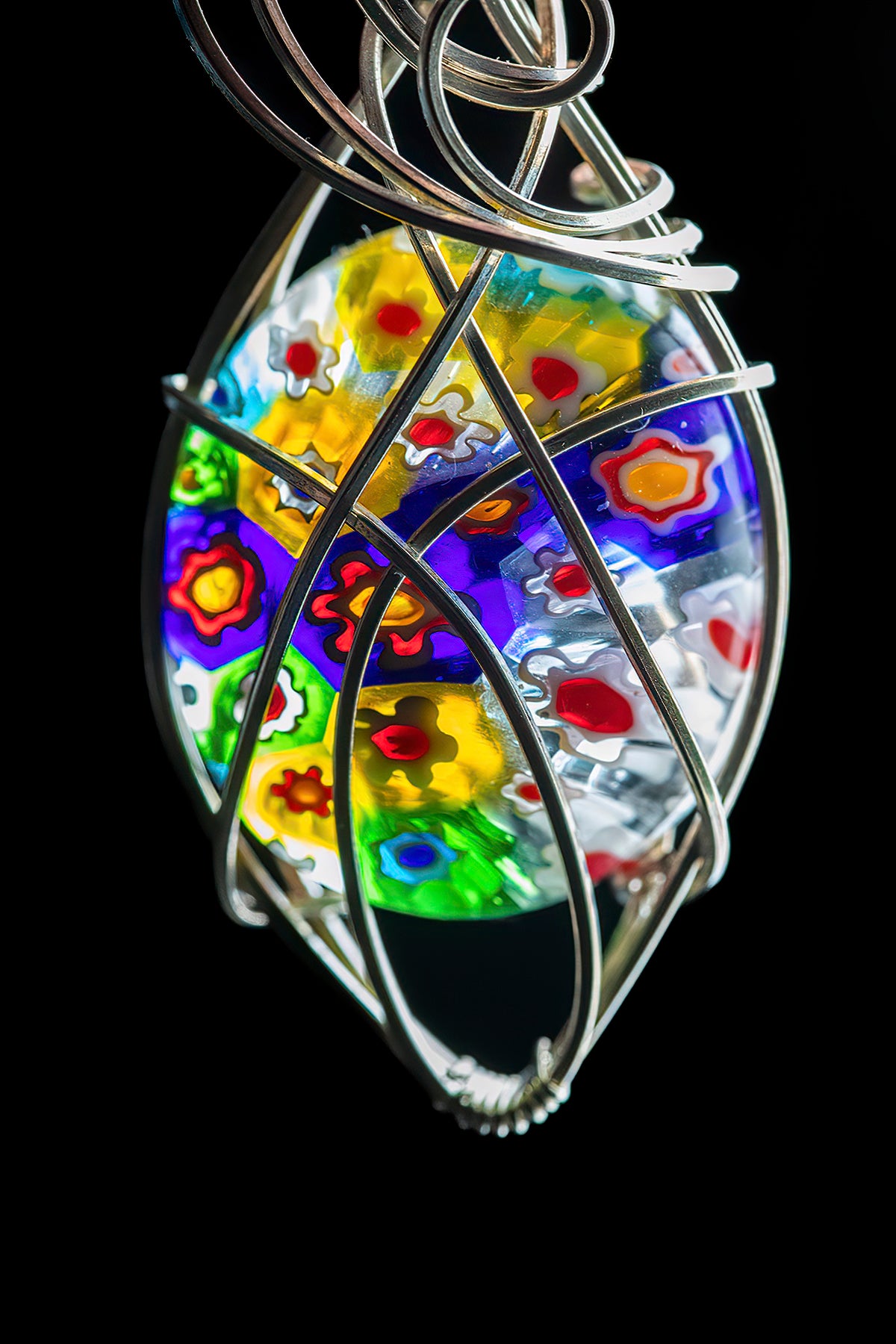 Multi color Millefiori Glass in Sterling Silver