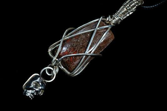 Dinosaur Gem Bone in .925 Sterling Silver with Stainless Steel Skull Accent