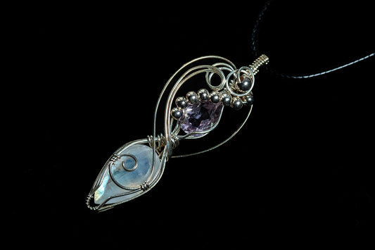 Teardrop Faceted Moonstone and Amethyst Accent in .925 Sterling Silver