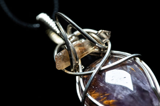 Rutile Amethyst with Hematite with Raw Zebra Citrine Crystal in Sterling Silver