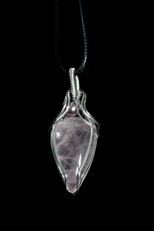 Dainty Rose Quartz and AAA Grade Pink Freshwater Pearl in Sterling Silver