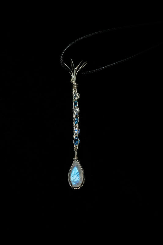 Faceted Moonstone, Apatite and White Topaz Drop Pendant in Sterling Silver