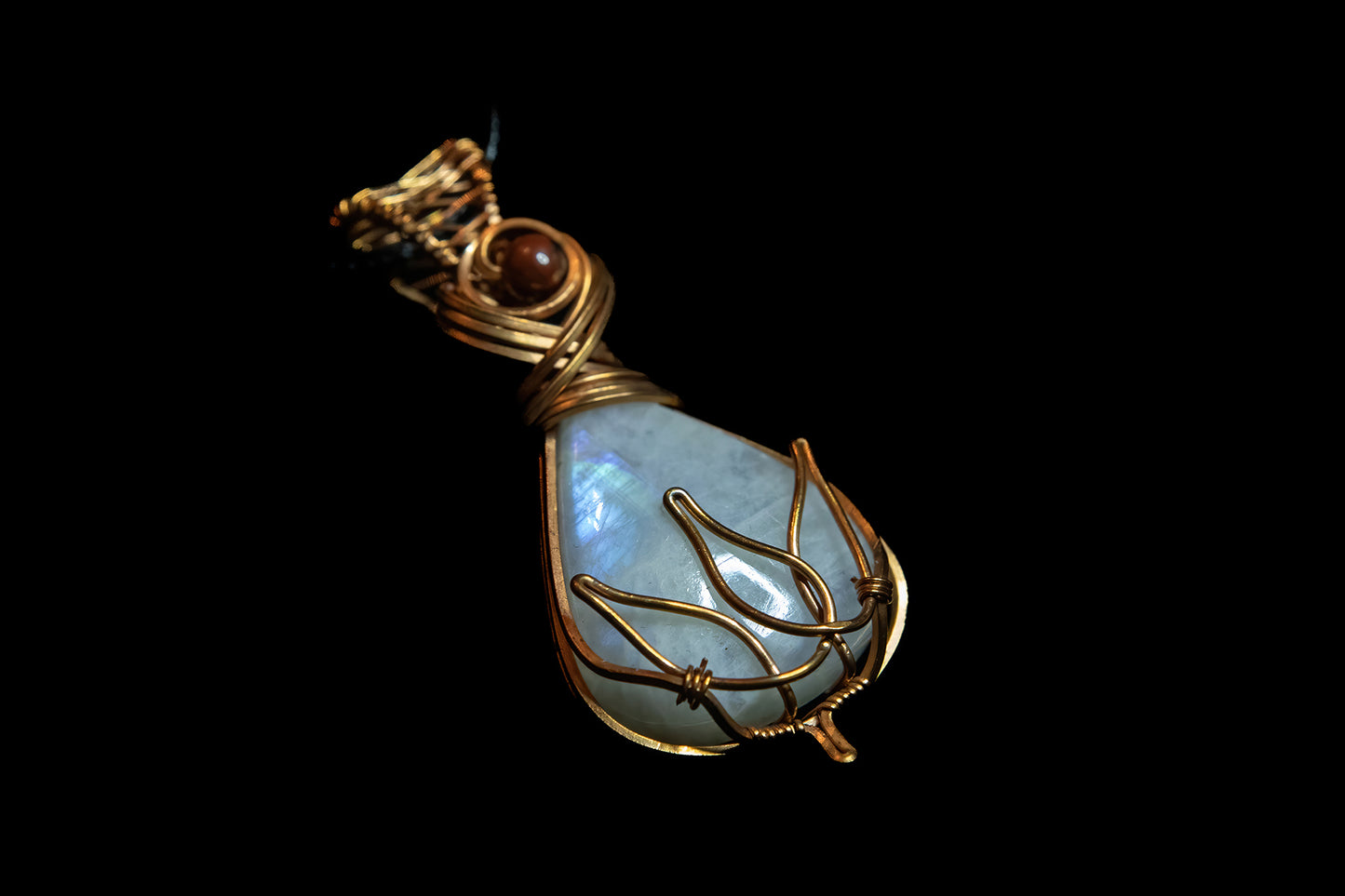 Moonstone and Dragon's Blood wrapped in Fine Copper