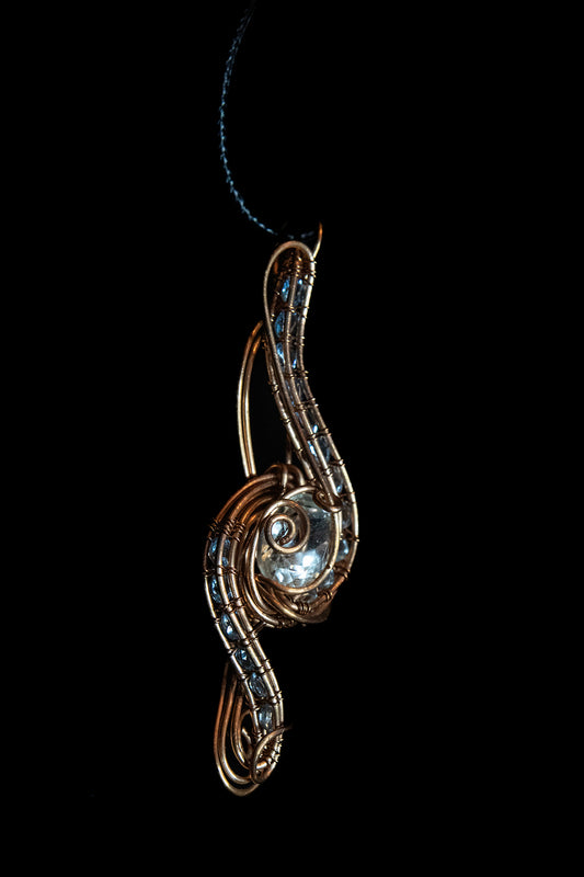 Blue and White Topaz wrapped in Fine Copper