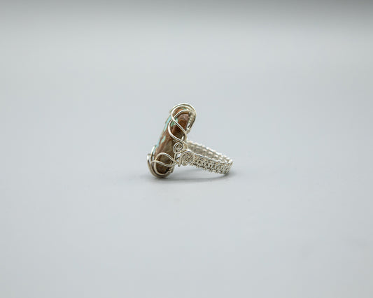 Statement Ring, Likely Indian Mountain Turquoise, Wrapped in Sterling Silver, Size 7.7