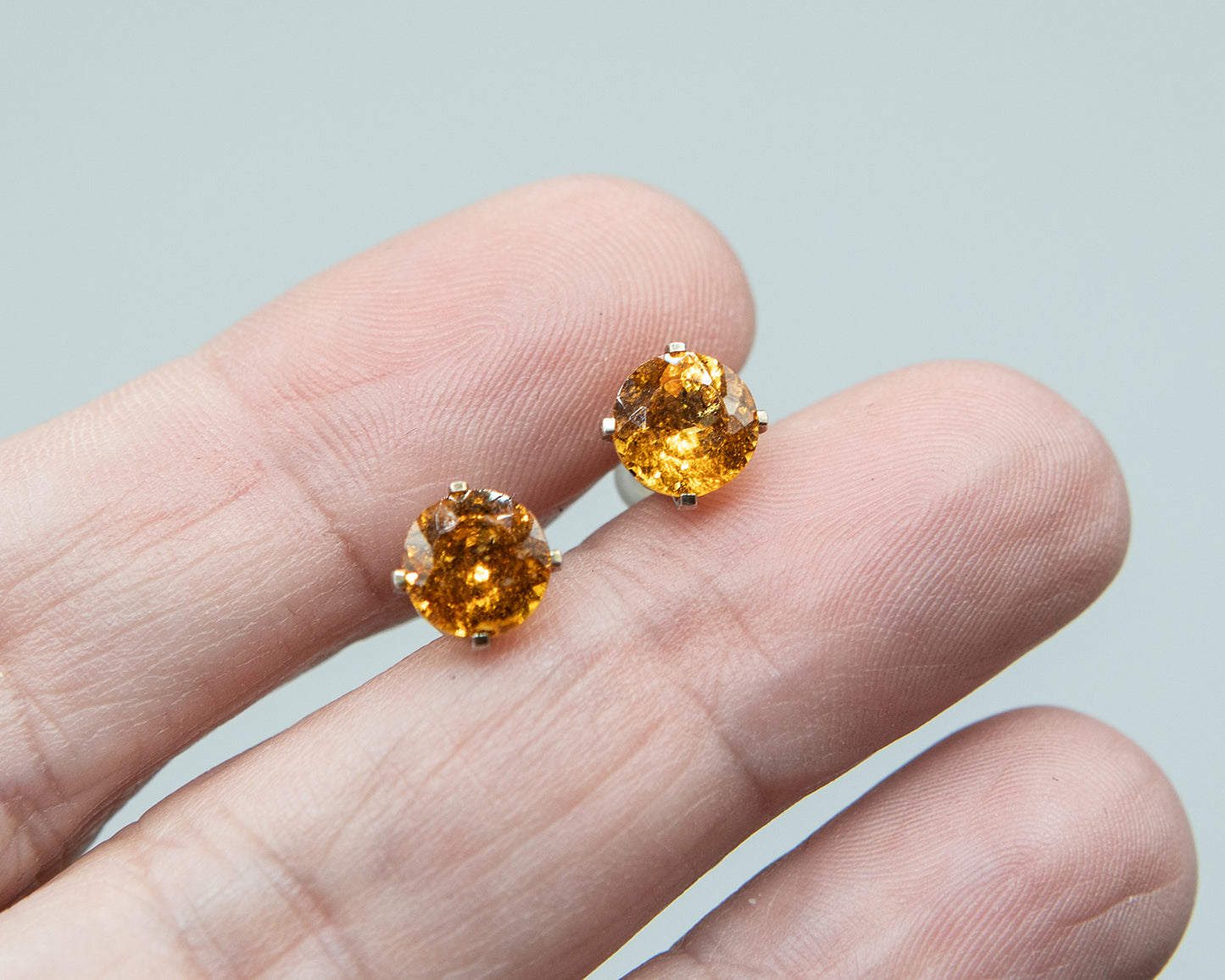 Rare 6mm Spessartine Garnet Earrings in Sterling Posts