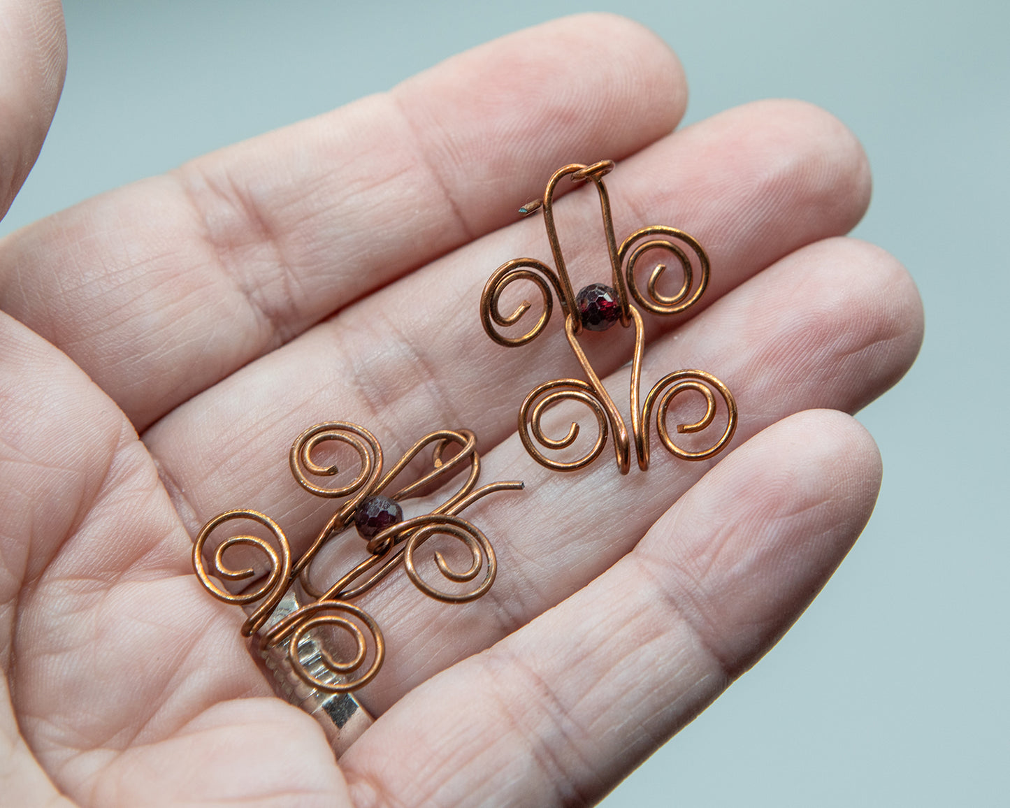 Copper and Garnet Bracelet and matching Earrings