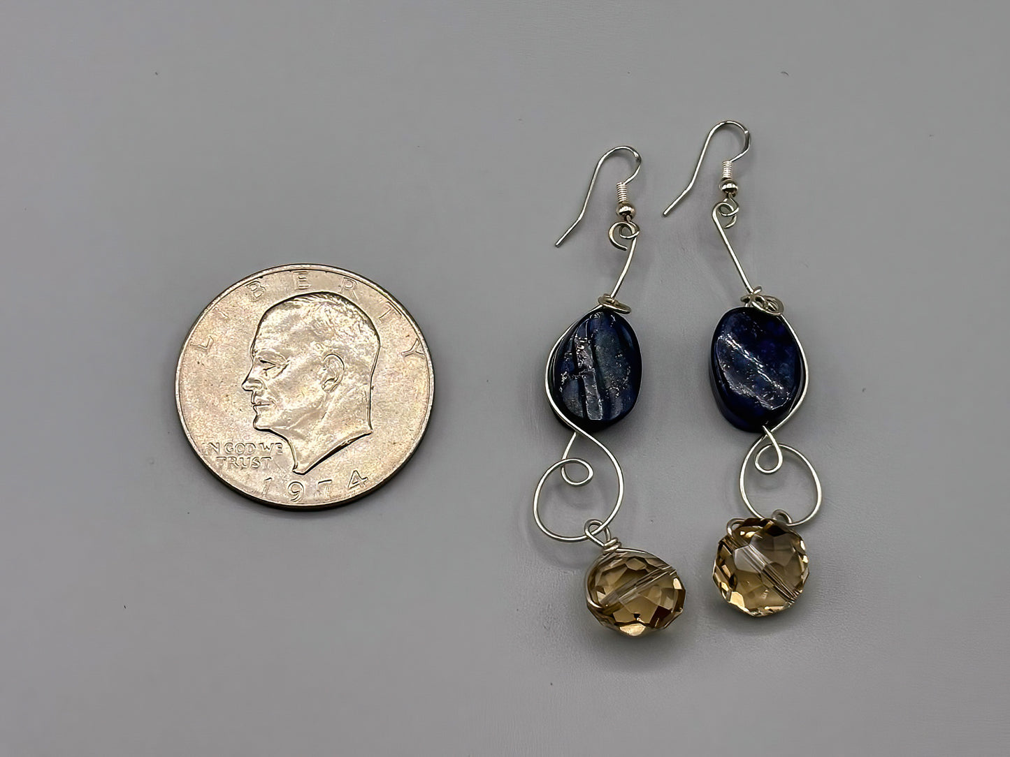 Statement Piece Earrings with Smokey Quartz and Blue Lapis, wrapped in Sterling silver