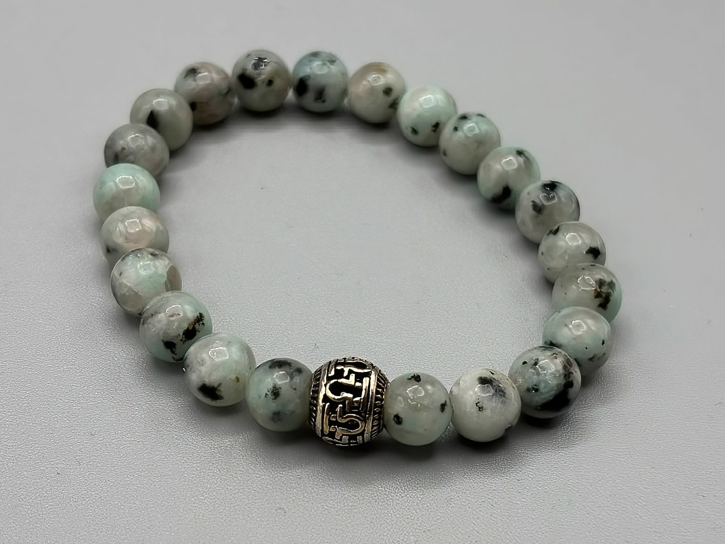 Moonstone Tourmaline and Tibetan Silver Beaded Bracelet 7 1/2 inches