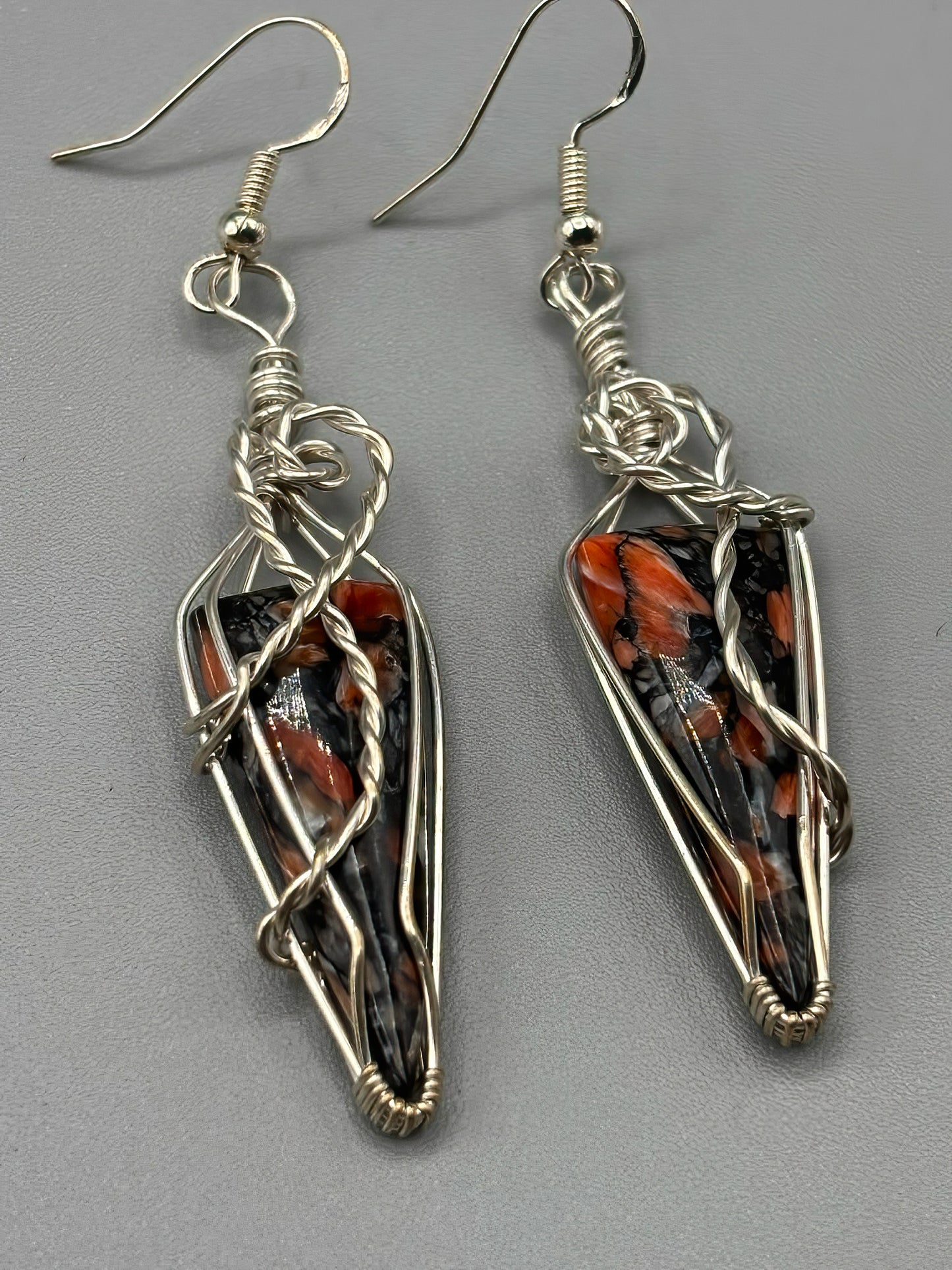 Spiny Oyster Composite in orange and black, wrapped in .925 Sterling Silver