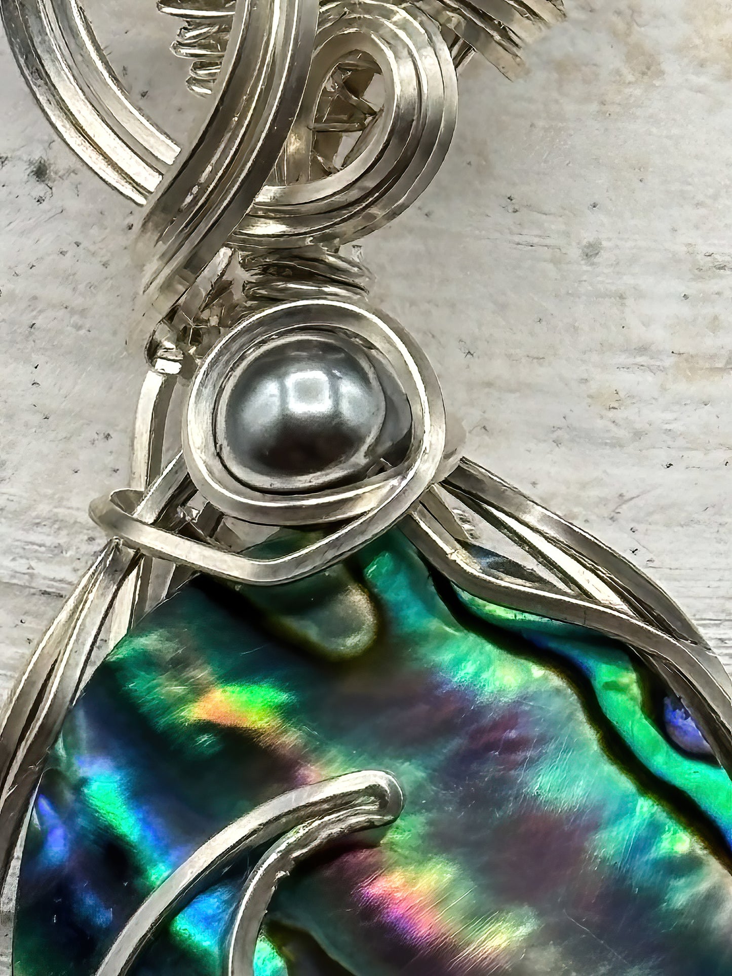 Abalone and AAA Grey Pearl in Sterling Silver