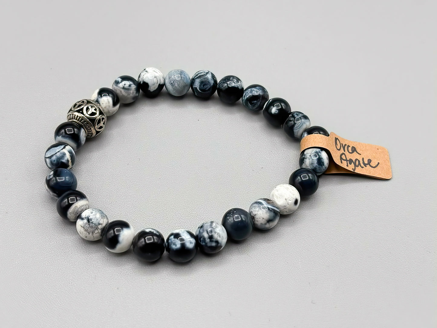 Orca Agate Stone with Tibetan Silver Beaded Bracelet