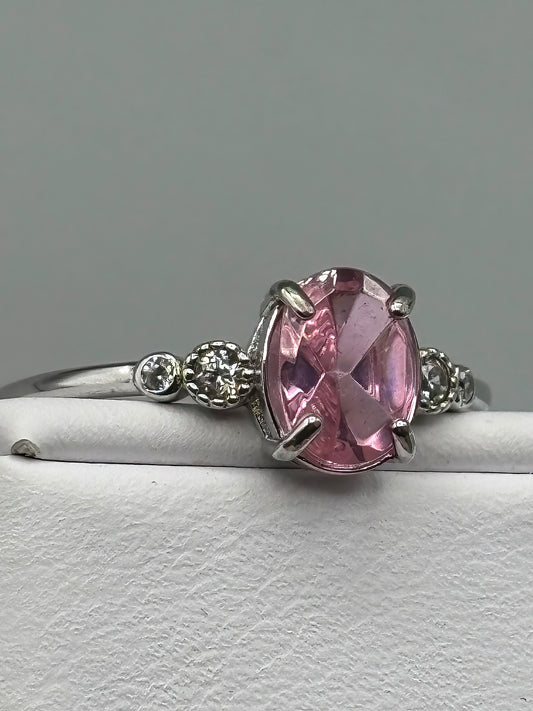 Pink Cubic Zirconia Set in an adjustable sterling silver band