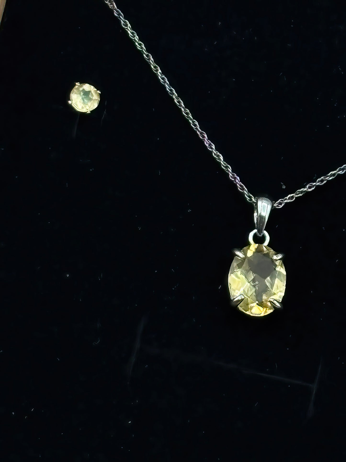 Large faceted oval Citrine with matching Earrings set in Sterling Silver, Sterling Silver Chain