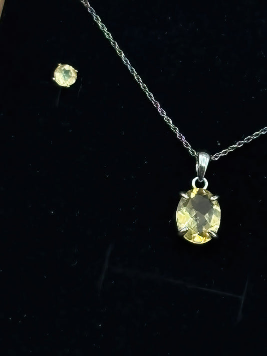 Large faceted oval Citrine with matching Earrings set in Sterling Silver, Sterling Silver Chain