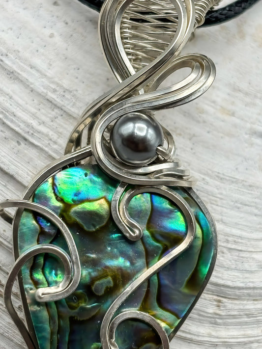 Abalone with AAA Grey Pearl in Sterling Silver
