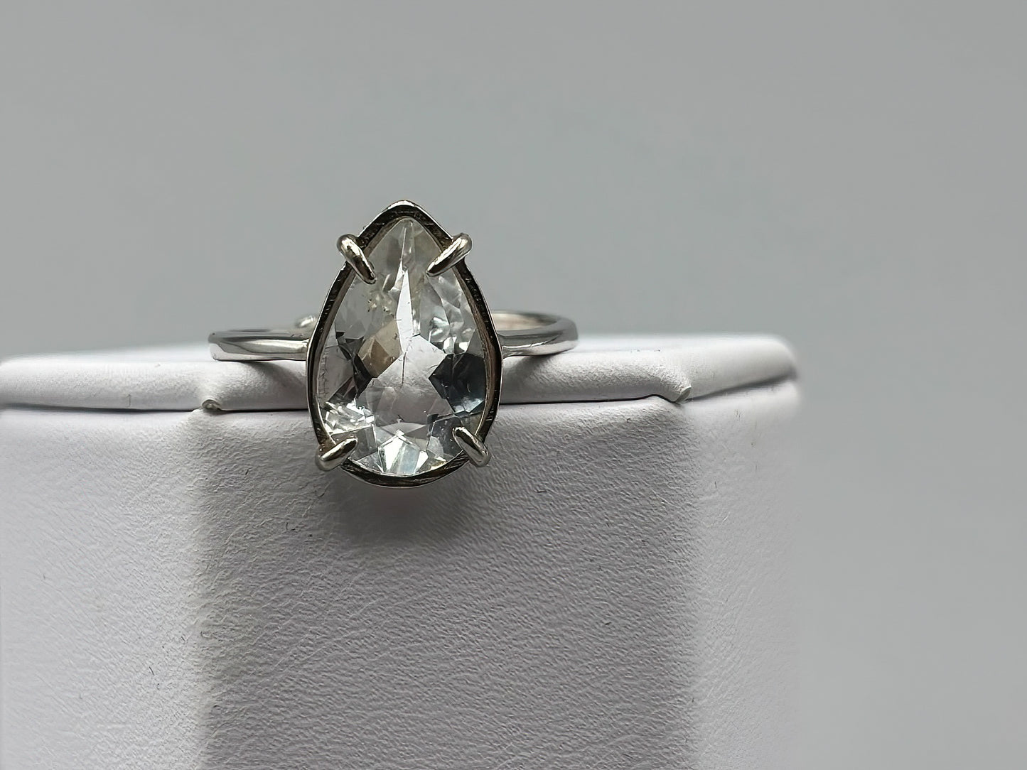 Large Pear Shape White Topaz set in Adjustable Sterling Silver Band