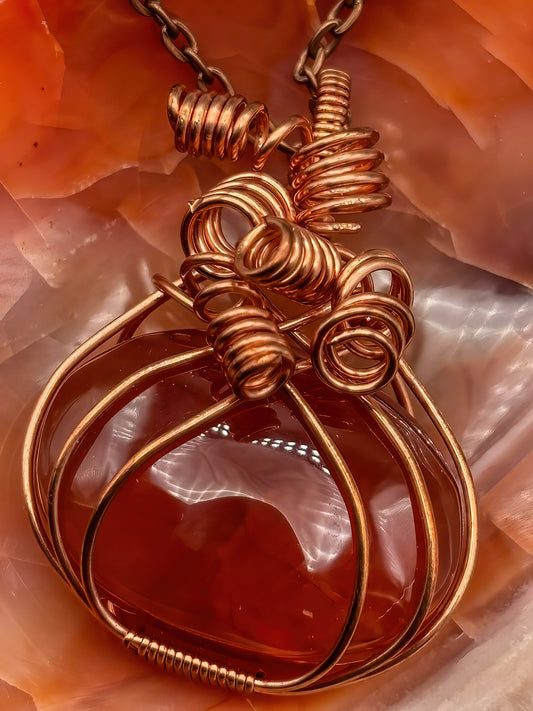 Carnelian Pumpkin Pendant in Copper