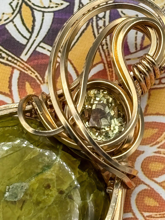 Green Opal with Yellow Apatite Accent wrapped in 14K gold filled wire
