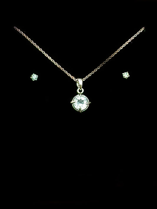 Aquamarine in Set in a Sterling Silver Pendant and Post Earrings with Silver Chain