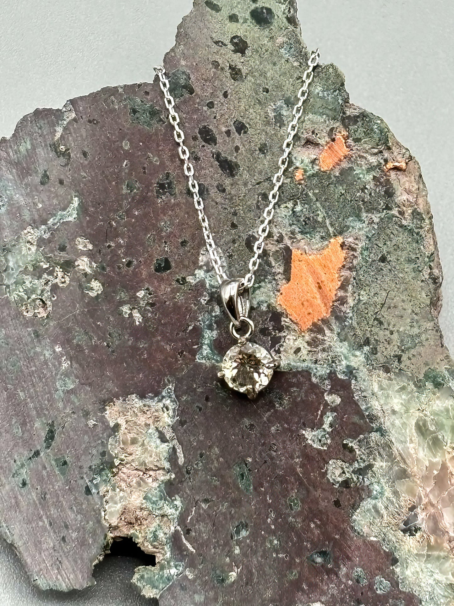 Small Round Faceted Yellow Labradorite set in Sterling Silver on an Adjustable Sterling Silver Chain