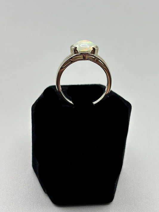 Oval Opal set in wide Sterling Silver Band, Size 8