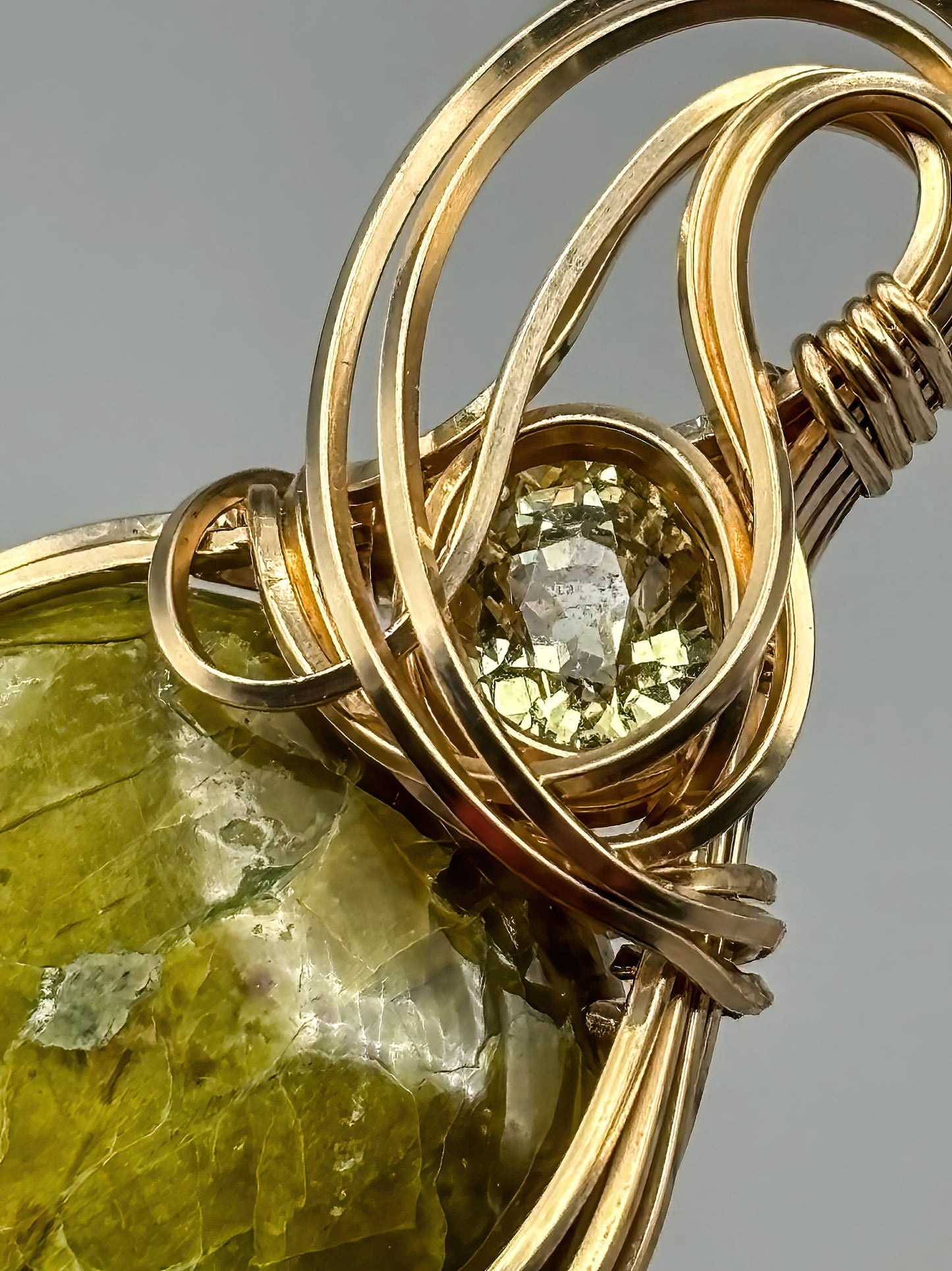 Green Opal with Yellow Apatite Accent wrapped in 14K gold filled wire