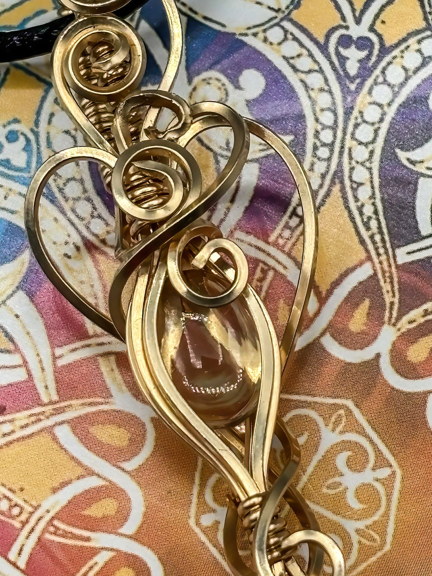 Blue Lapis Composite from Kingman Mine with Oregon Sunstone Accent Wrapped in 14K Gold Fill Wire