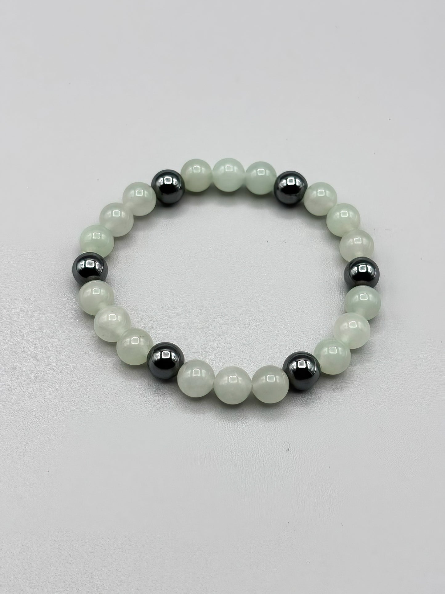 6 1/2 inch Jade and Hematite Beaded Bracelet
