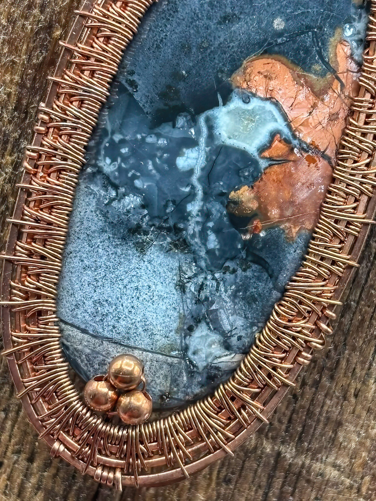 Large Magliano Jasper in Intricate Copper Wire Wrap