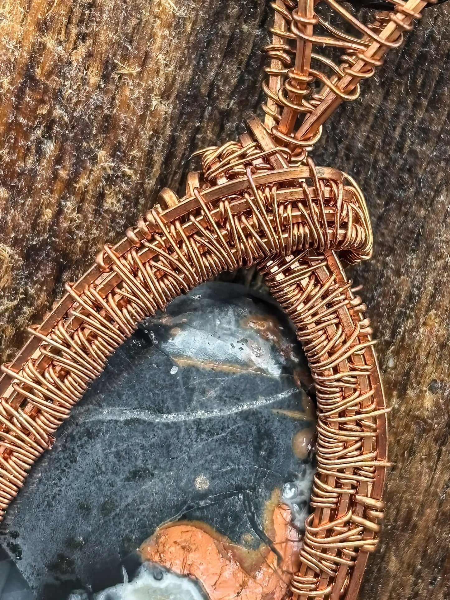 Large Magliano Jasper in Intricate Copper Wire Wrap