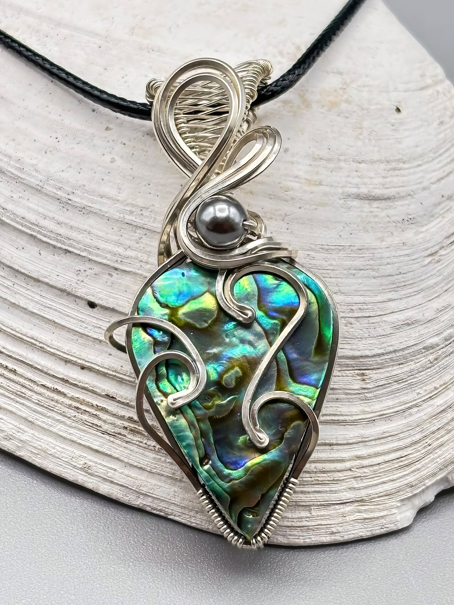 Abalone with AAA Grey Pearl in Sterling Silver