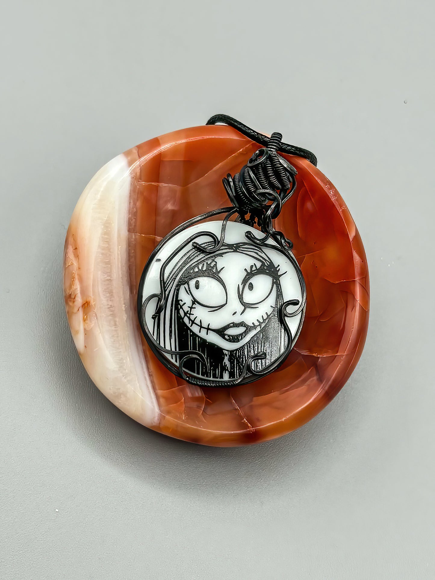 Porcelain Plate Cabochon Wrapped in Oxidized Copper