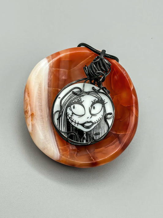 Porcelain Plate Cabochon Wrapped in Oxidized Copper