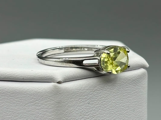 Yellow Green Cubic Zirconia set in adjustable sterling silver band