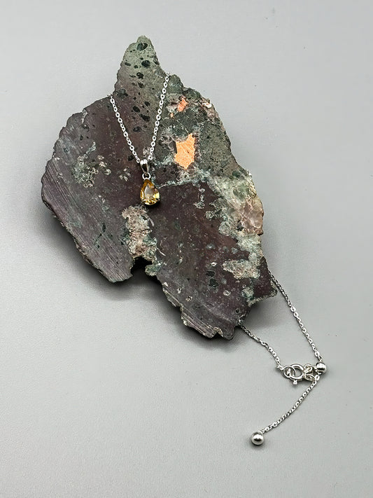 Tear Shaped Citrine Set in Sterling Silver in Adjustable Sterling Chain