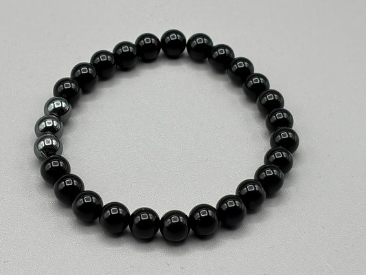 7 3/4 inch Black agate and Hematite Beaded Bracelet