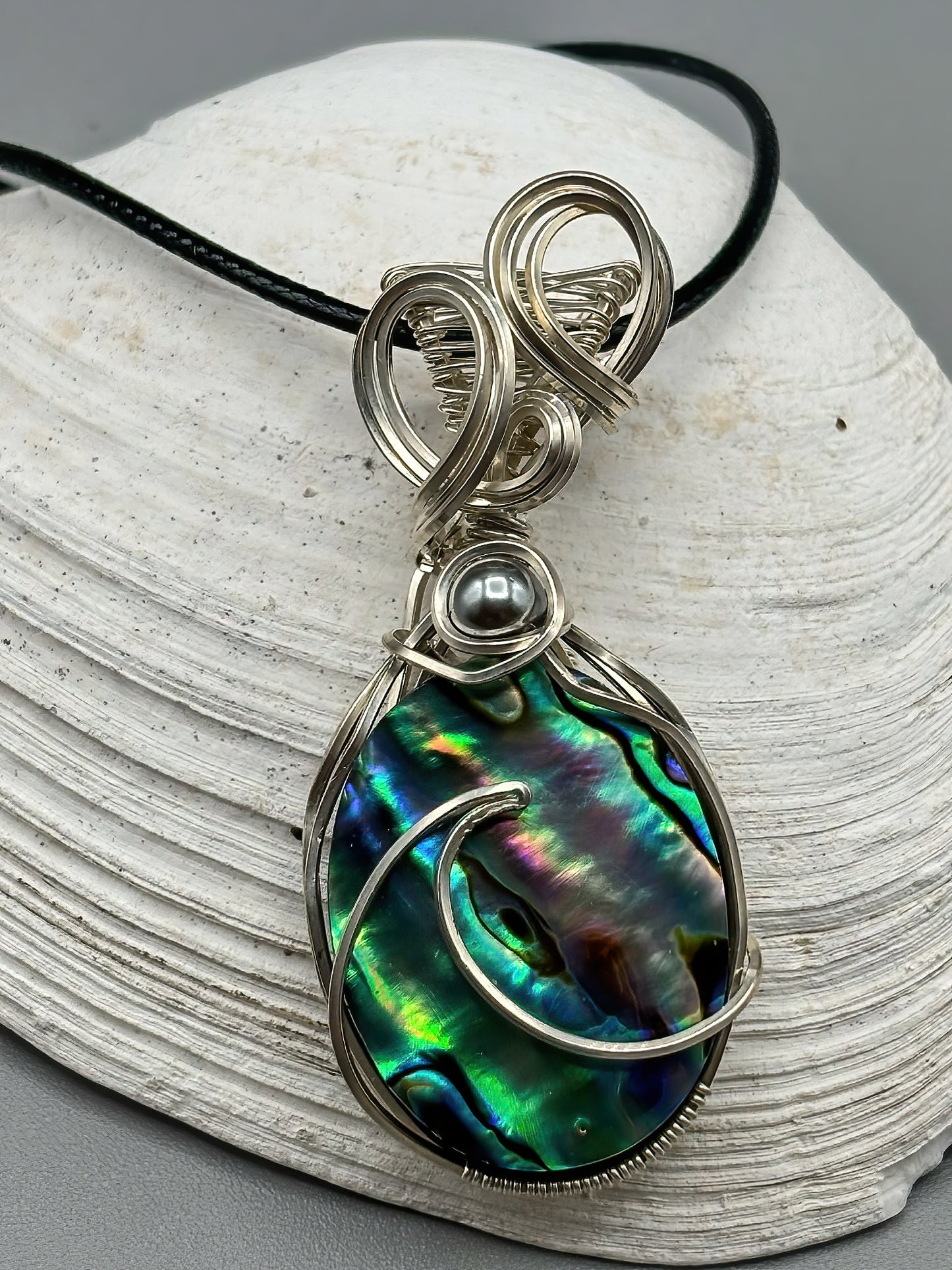 Abalone and AAA Grey Pearl in Sterling Silver