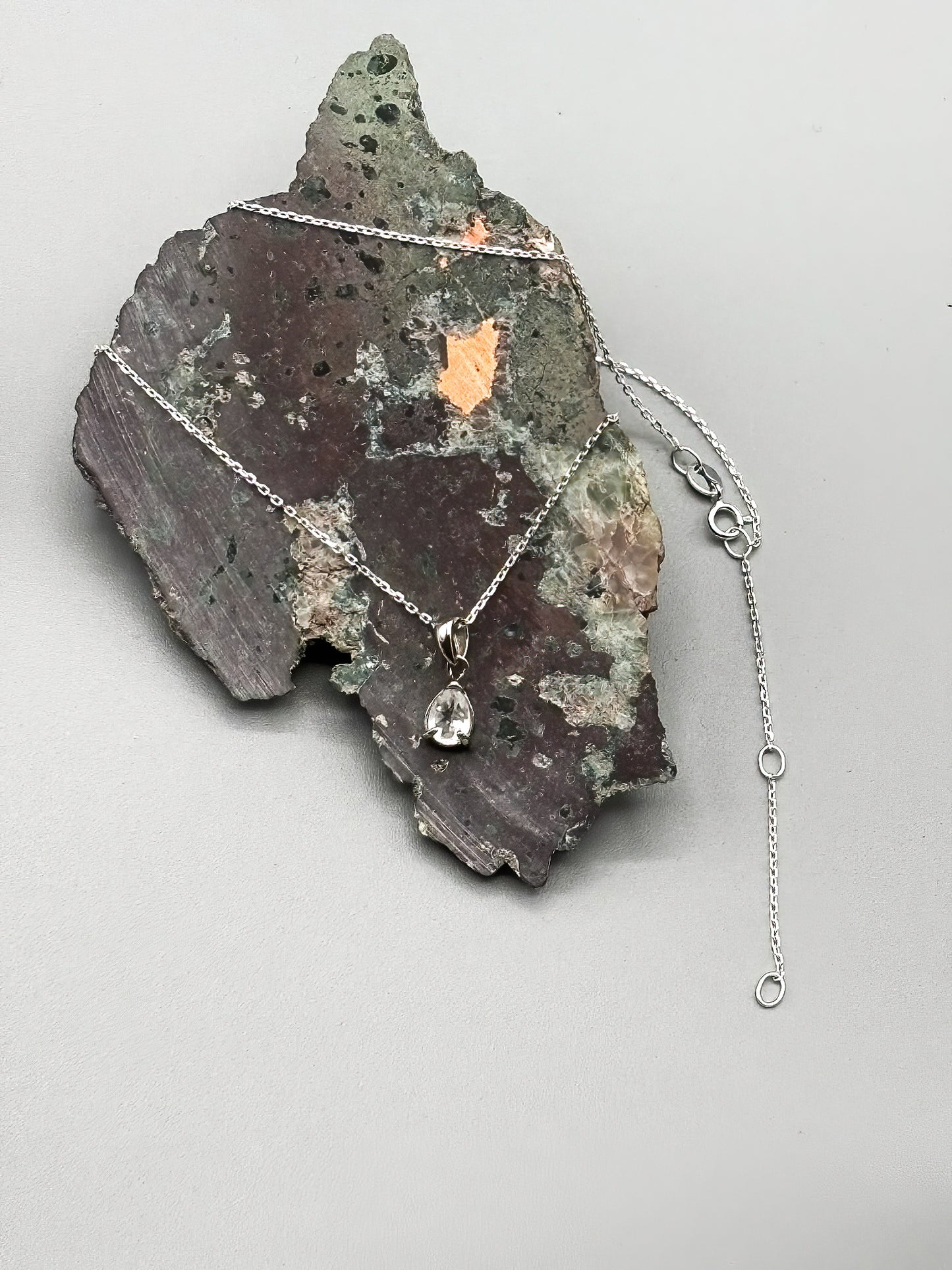 Pear Shaped White Topaz Set in Sterling Silver with Adjustable Sterling Chain