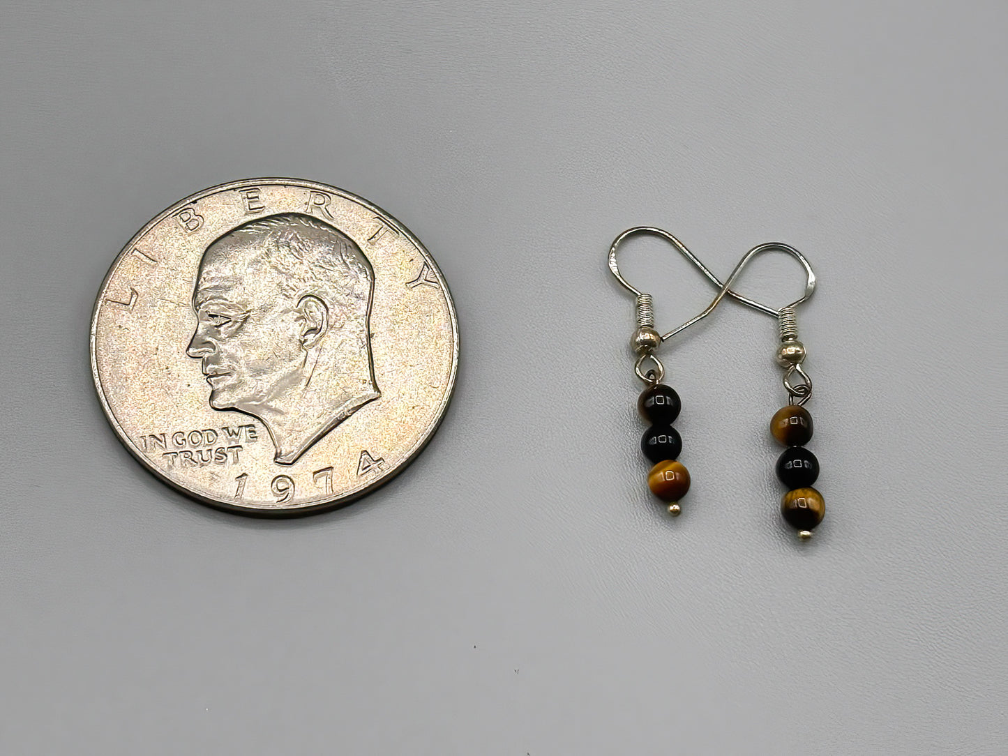 4mm Tigers Eye Bead Earrings set on Sterling Silver Hooks