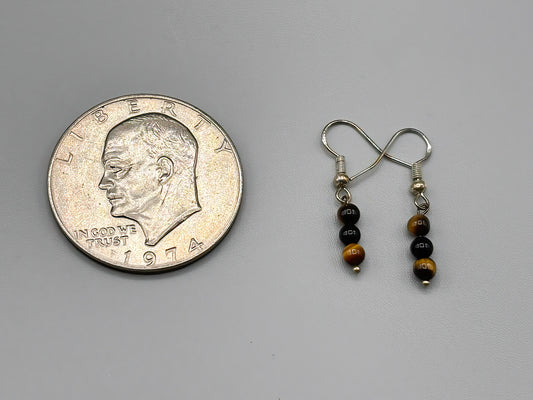 4mm Tigers Eye Bead Earrings set on Sterling Silver Hooks