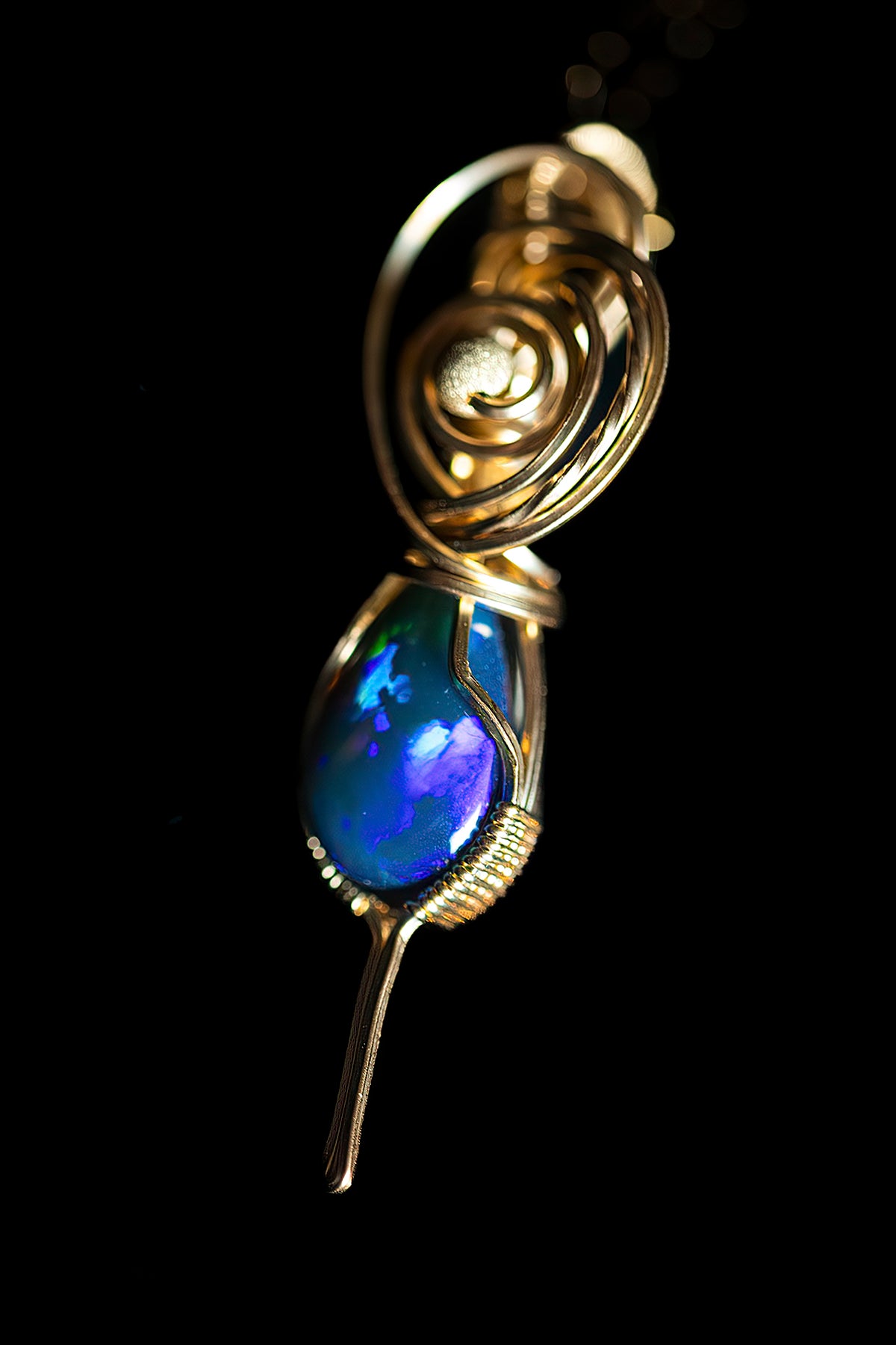 Rare blue opal in 14K gold filled wire