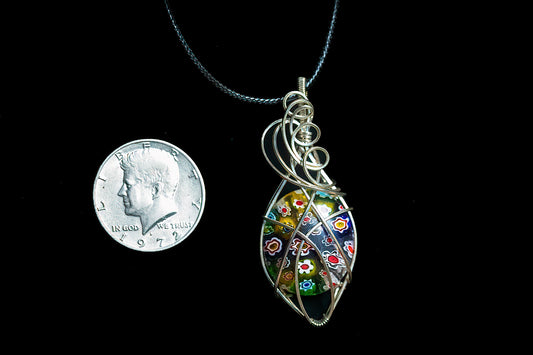 Multi color Millefiori Glass in Sterling Silver