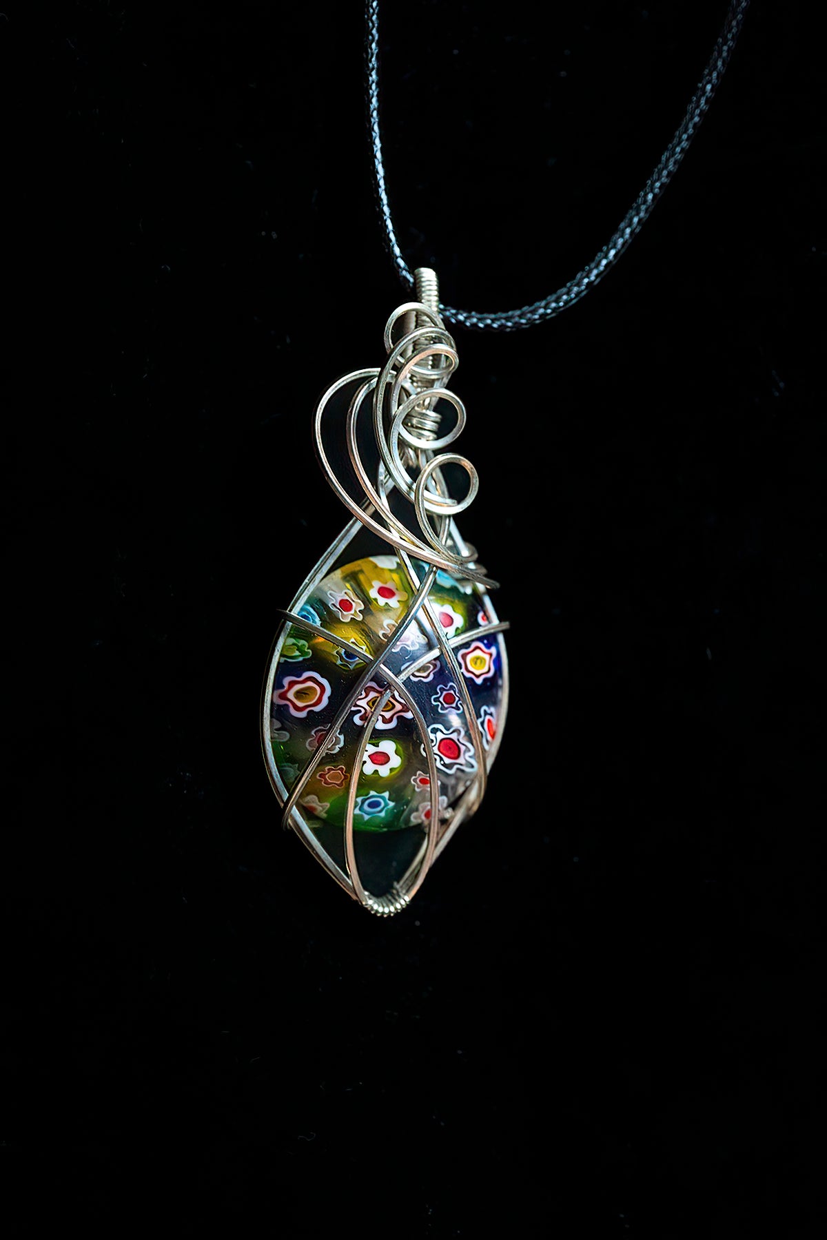 Multi color Millefiori Glass in Sterling Silver