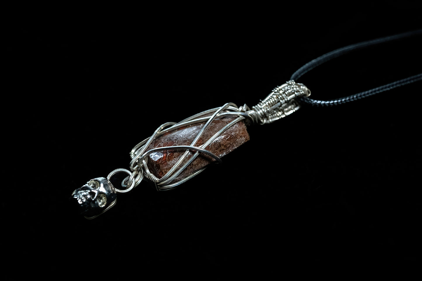 Dinosaur Gem Bone in .925 Sterling Silver with Stainless Steel Skull Accent