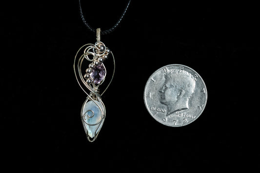 Teardrop Faceted Moonstone and Amethyst Accent in .925 Sterling Silver