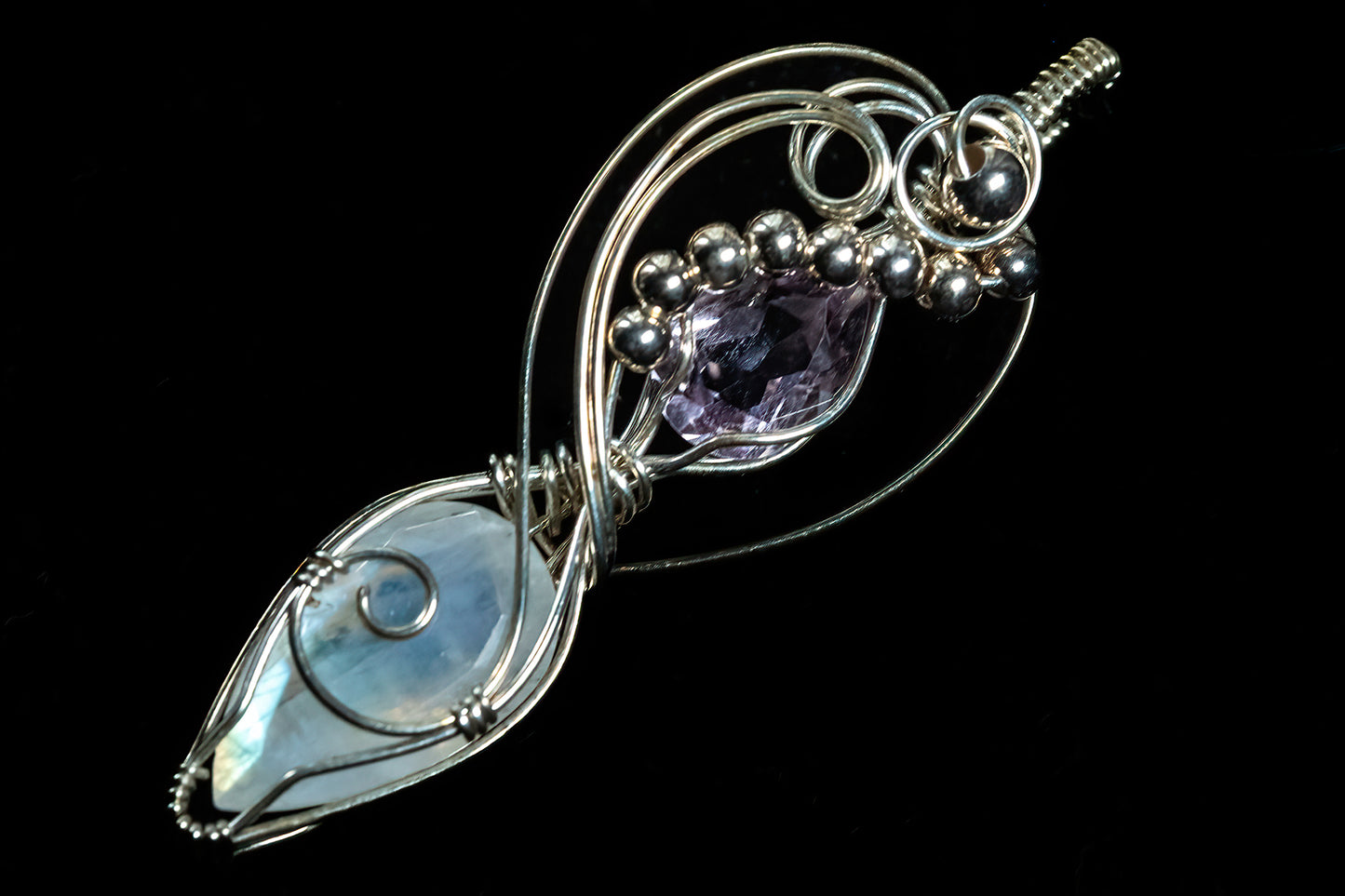 Teardrop Faceted Moonstone and Amethyst Accent in .925 Sterling Silver